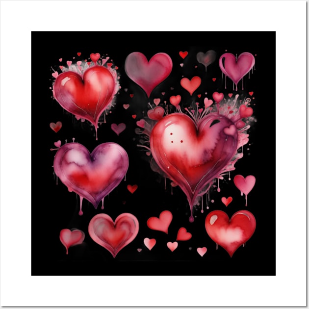 Valentine Romance: Blended Watercolor Hearts Wall Art by ImaginativeInkPOD